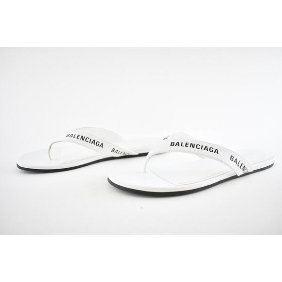 Balenciaga White Black Leather Logo Thong Slide Slip Sandal Flip Flop Flat 38.5 - Picture 7 of 9